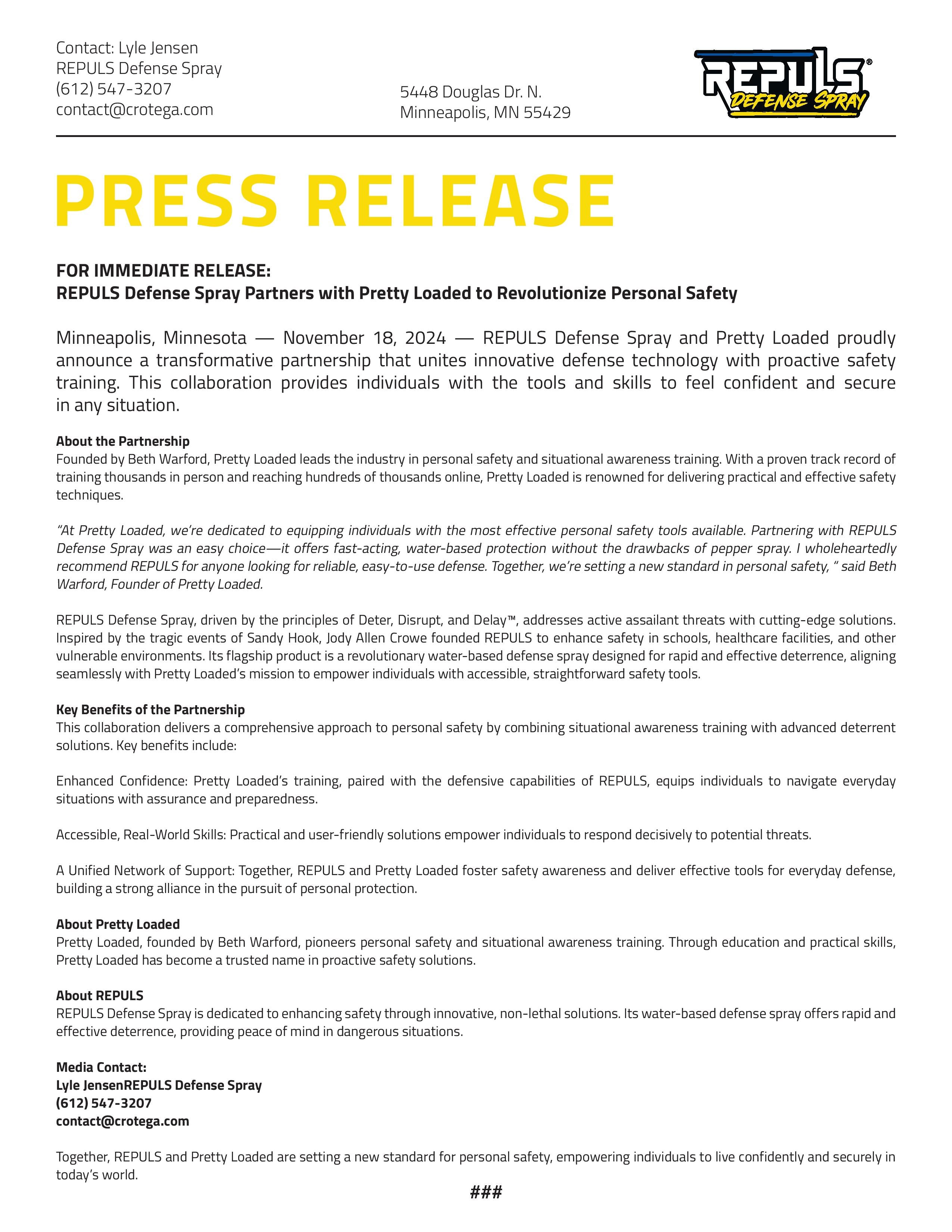 PRESS RELEASE Thumbnail Image - REPULS Defense Spray Partners with Pretty Loaded to Revolutionize Personal Safety